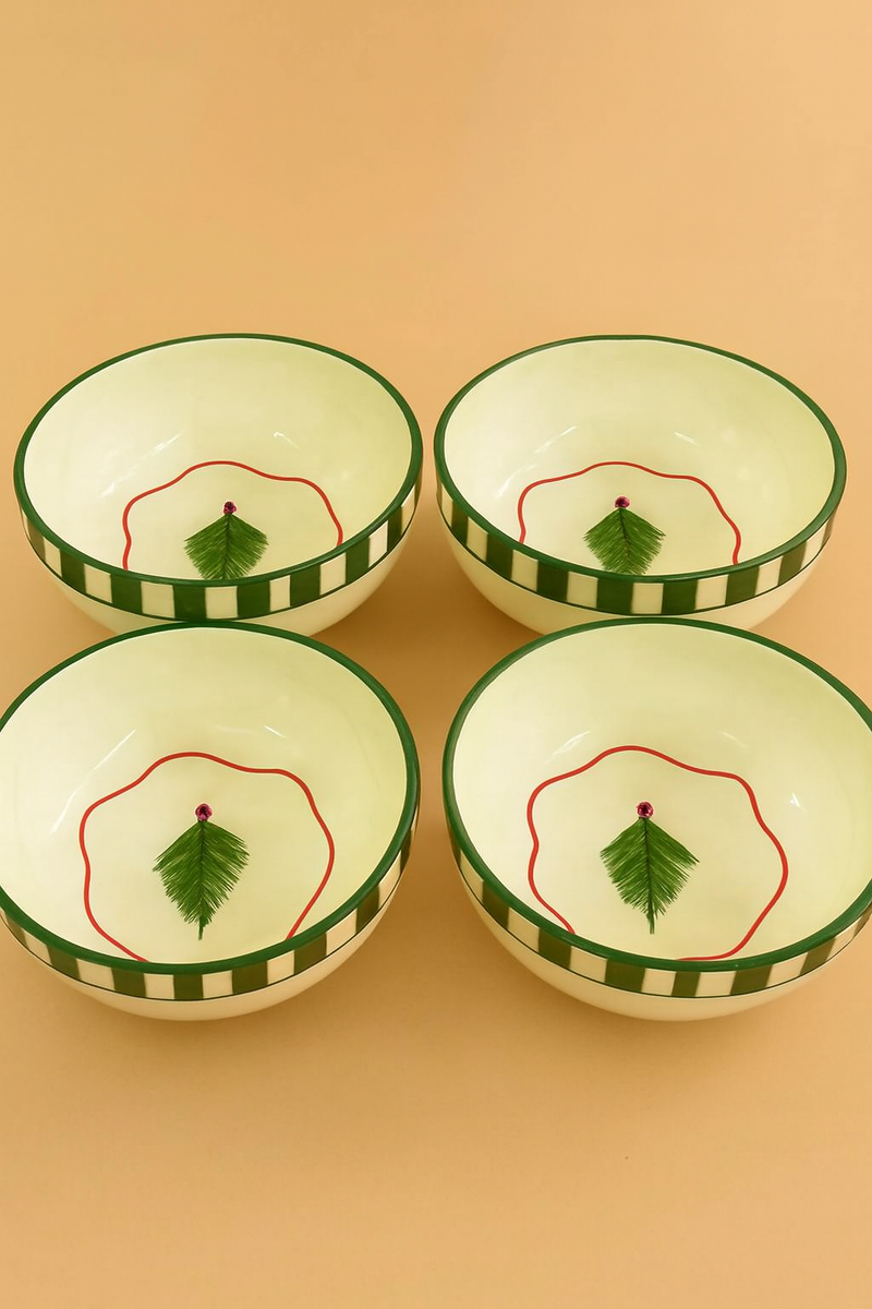Nurture India Christmas Tree Green Ceramic Small Bowl