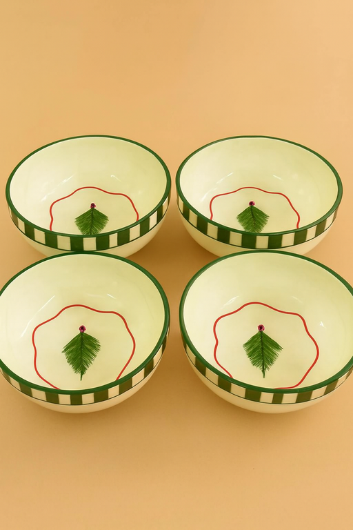 Nurture India Christmas Tree Green Ceramic Small Bowl