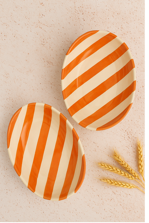 Nurture India Vintage Orange Stripe Ceramic Bowl