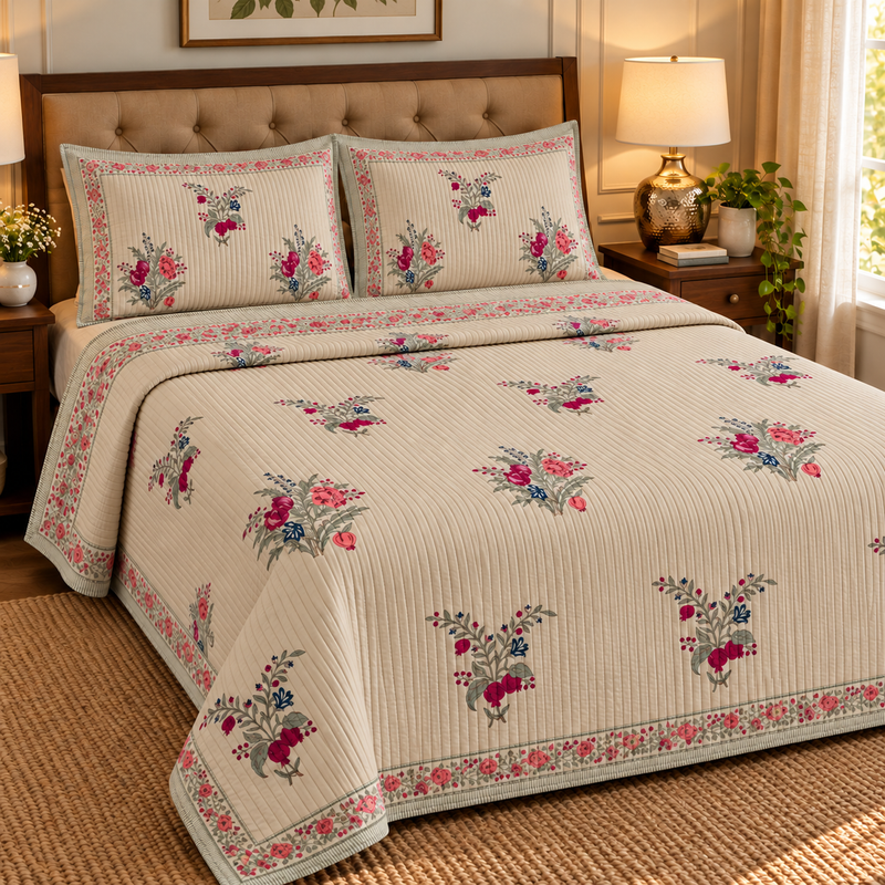 aenak-burgundy-anaar-handblock-printed-reversible-straight-quilted-bedcover-set-beige-base