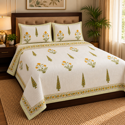 aenak-yellow-dahlia-handblock-reversible-quilted-bedcover-set