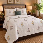 aenak-pink-yellow-boota-embossed-quilted-handblock-bedcover-set
