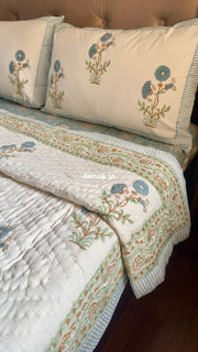 aenak-blue-marigold-handblock-bedsheet-quilt-combo-set