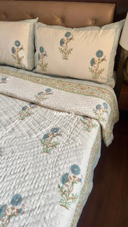 aenak-blue-marigold-handblock-bedsheet-quilt-combo-set