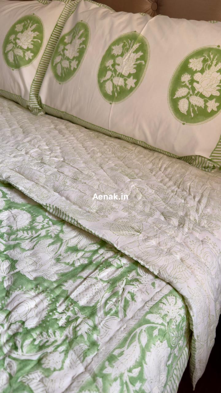 aenak-green-garden-handblock-printed-reversible-mulmul-cotton-quilt