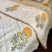aenak-yellow-pani-jaal-handblock-bedsheet-quilt-combo-set