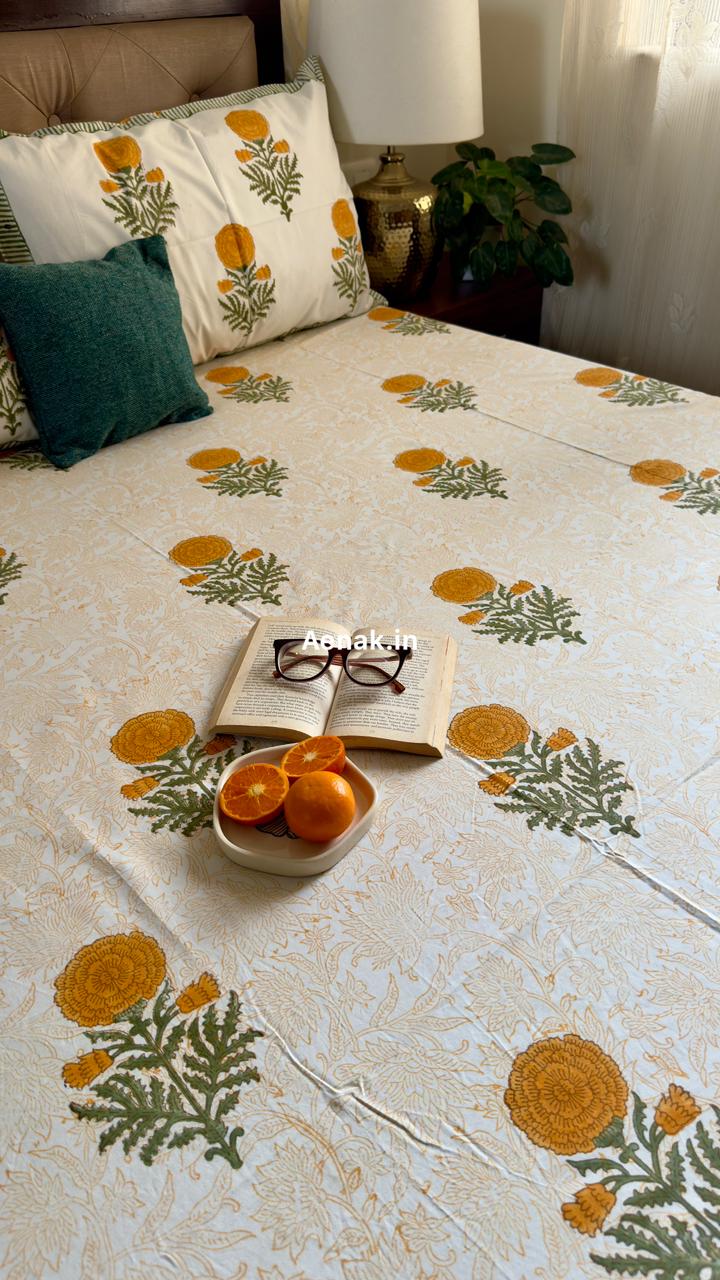 aenak-yellow-pani-jaal-handblock-printed-premium-cotton-bedsheet-set