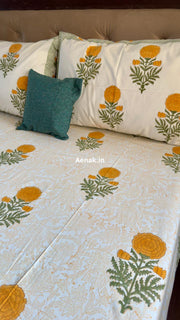 aenak-yellow-pani-jaal-handblock-printed-premium-cotton-bedsheet-set