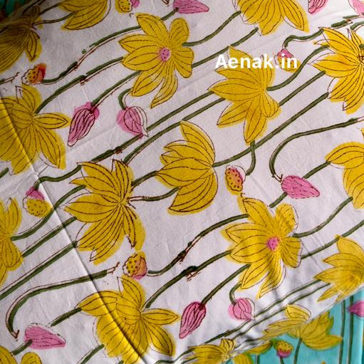aenak-yellow-pichwai-lotus-handblock-duvet-quilt-cover