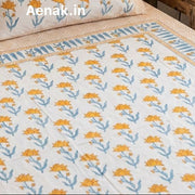 aenak-yellow-blue-lotus-handblock-printed-premium-cotton-fitted-bedsheet-set