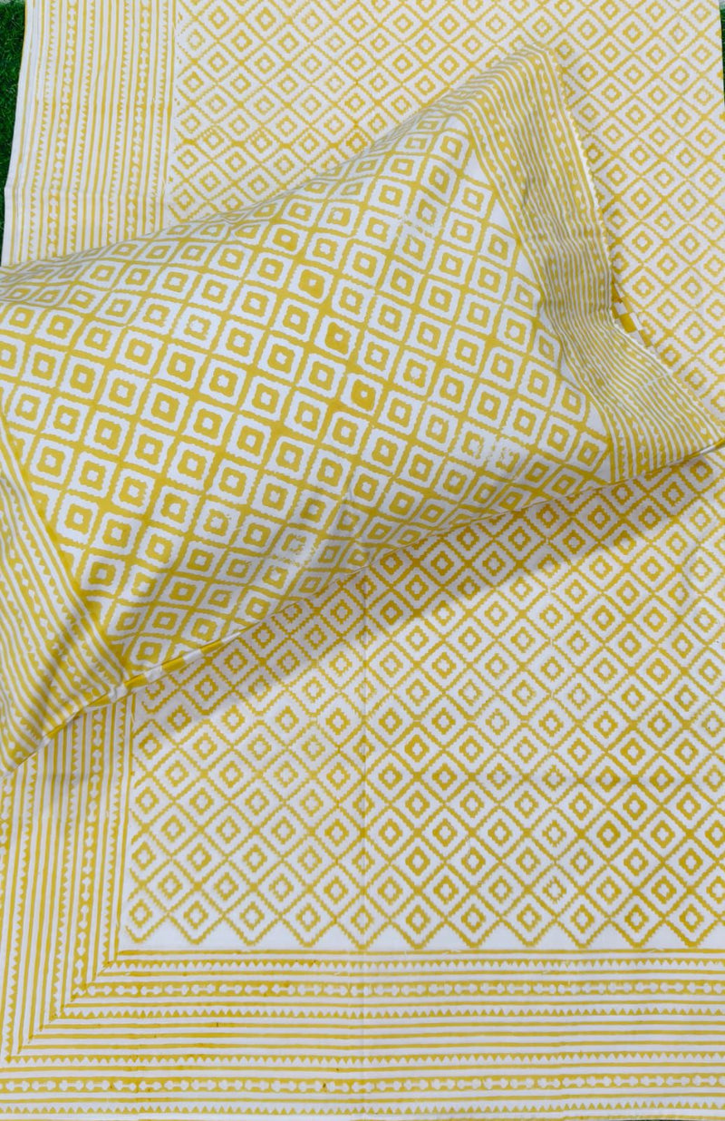 aenak-yellow-jaal-handblock-premium-cotton-bedsheet-set
