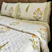 aenak-yellow-dahlia-handblock-bedsheet-quilt-combo-set