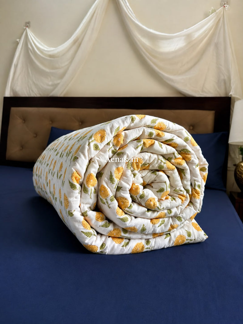 aenak-yellow-dahlia-handblock-reversible-mulmul-cotton-quilt