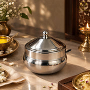 nyra-kitchenware-matka-ghee-pot-with-lid-and-spoon-traditional-silver-tone-ghee-storage-container-for-kitchen-available-in-two-sizes