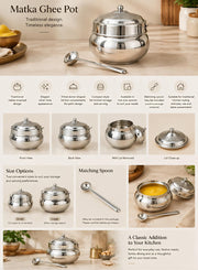 nyra-kitchenware-matka-ghee-pot-with-lid-and-spoon-traditional-silver-tone-ghee-storage-container-for-kitchen-available-in-two-sizes