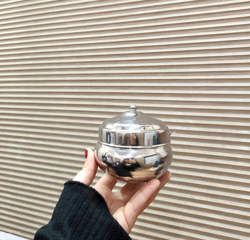 nyra-kitchenware-matka-ghee-pot-with-lid-and-spoon-traditional-silver-tone-ghee-storage-container-for-kitchen-available-in-two-sizes