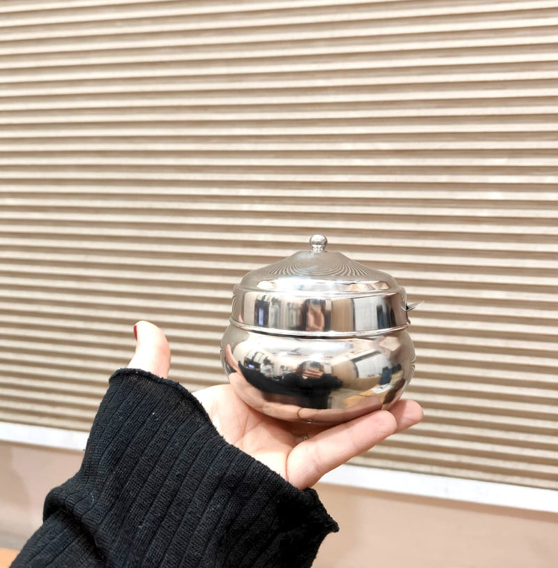 nyra-kitchenware-matka-ghee-pot-with-lid-and-spoon-traditional-silver-tone-ghee-storage-container-for-kitchen-available-in-two-sizes
