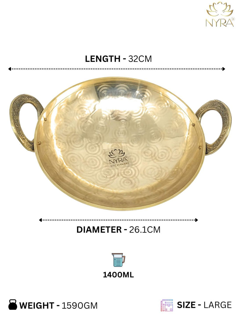 Traditional Brass Kadhai (Pital Wok) with Designer Handles – Cooking Kadhai