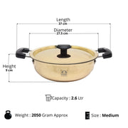 Traditional Brass Kadhai (Pital Wok) with Tin Lining & Lid – Cooking Wok