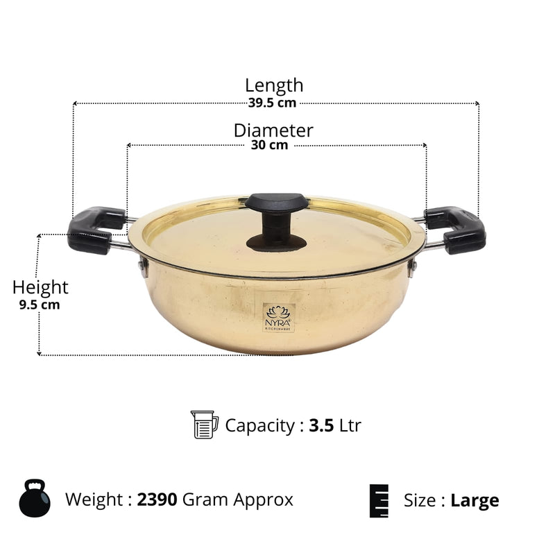 Traditional Brass Kadhai (Pital Wok) with Tin Lining & Lid – Cooking Wok