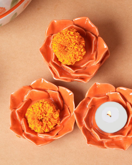 Nurture India Marigold Flower Tea Light Candle Holder