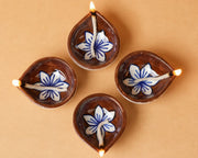 Nurture India Terracotta Bloom Ceramic Diya s 4-Piece Set