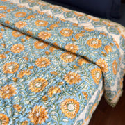 aenak-blue-yellow-floral-garden-handblock-printed-reversible-mulmul-cotton-quilt