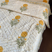 aenak-yellow-pani-jaal-handblock-bedsheet-quilt-combo-set