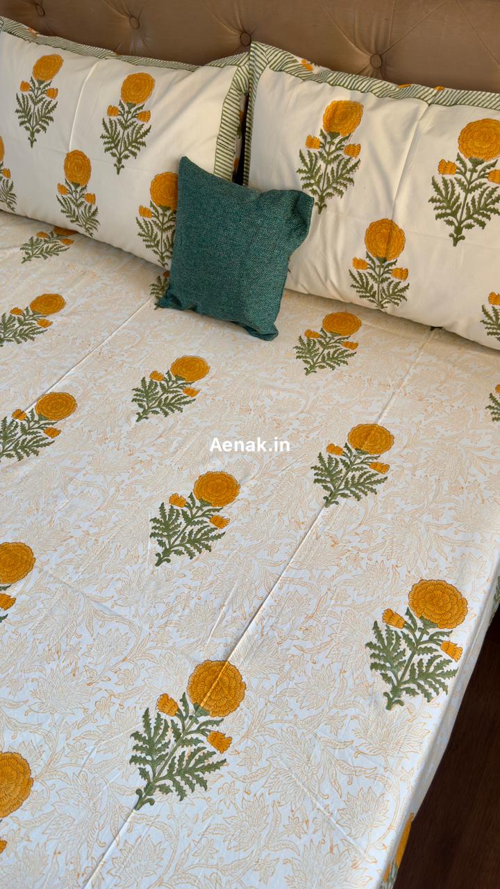 aenak-yellow-pani-jaal-handblock-bedsheet-quilt-combo-set