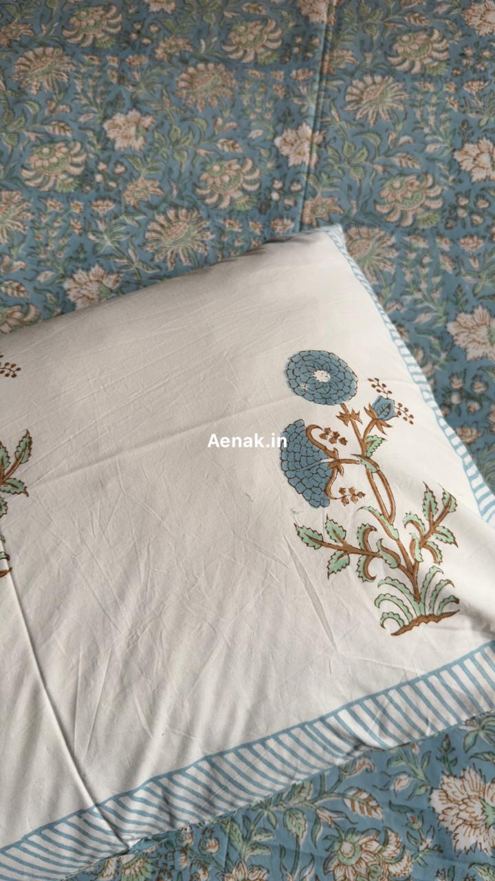 aenak-blue-marigold-handblock-bedsheet-quilt-combo-set