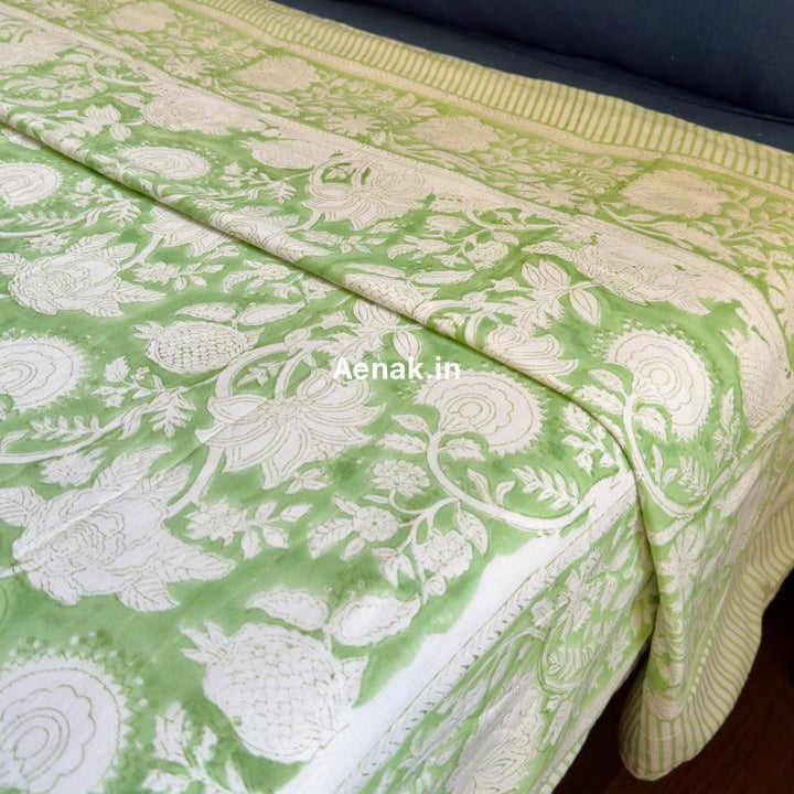aenak-green-garden-handblock-bedsheet-dohar-combo-set