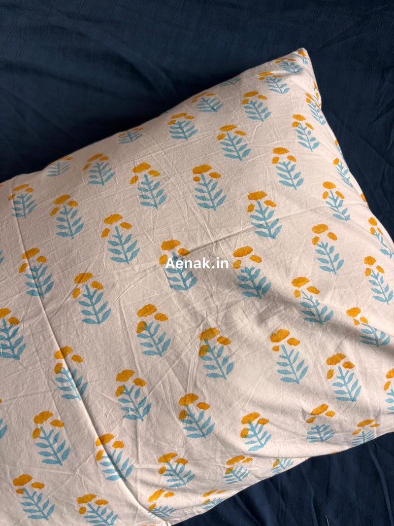 aenak-yellow-lotus-handblock-printed-premium-cotton-bedsheet-set