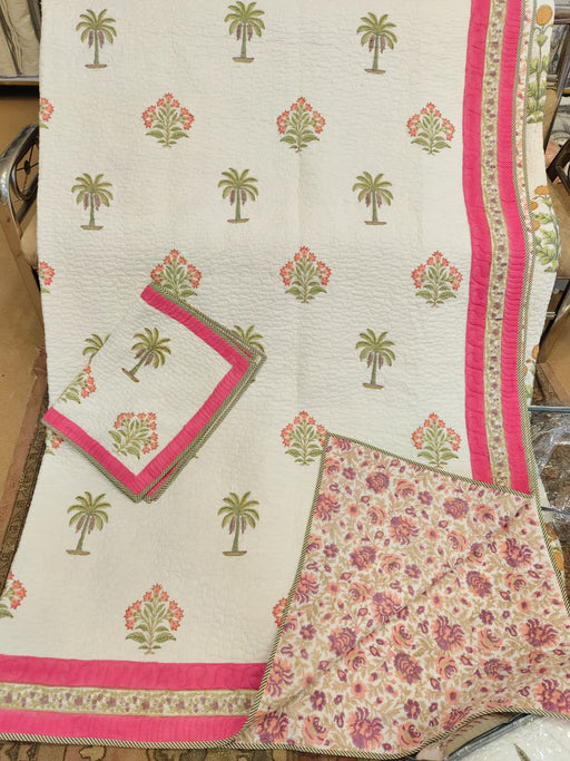 aenak-pink-palm-tree-handblock-reversible-quilted-cotton-bedcover-set-105x108