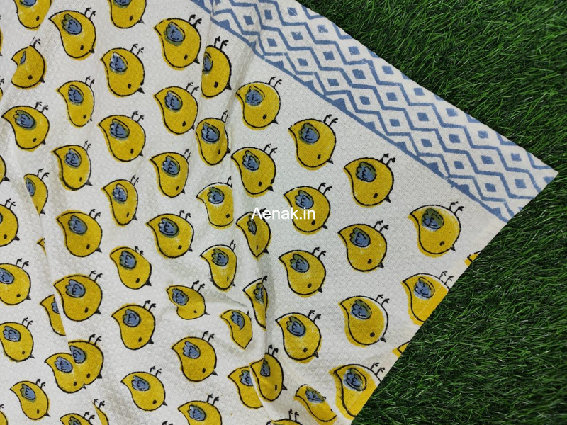 aenak-yellow-sparrow-handblock-printed-waffle-cotton-bathing-towel