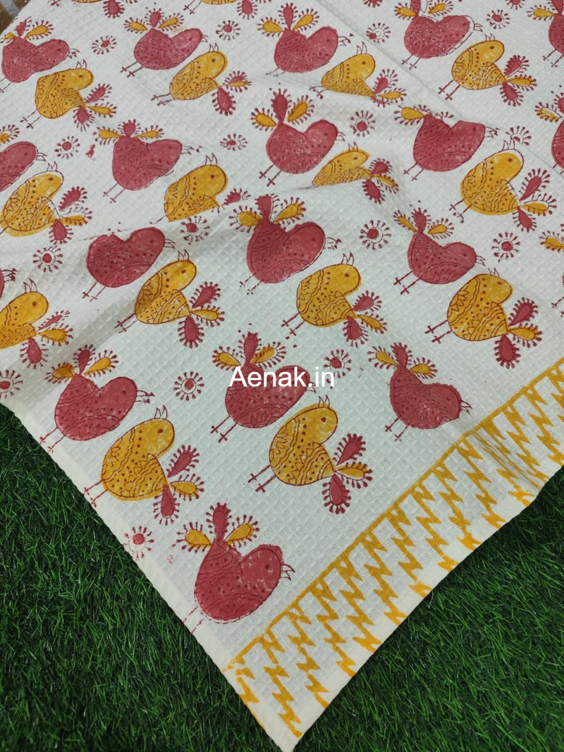 aenak-orange-red-sparrow-handblock-printed-waffle-cotton-bathing-towel