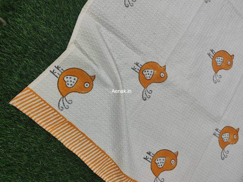 aenak-orange-sparrow-handblock-printed-waffle-cotton-bathing-towel