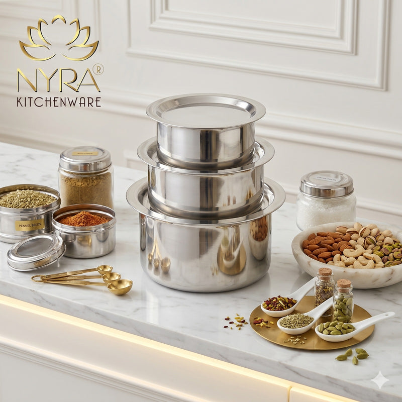 Stainless Steel Induction Bottom Bhagona Set