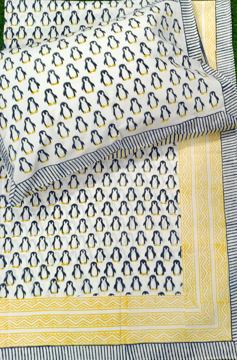 aenak-the-penguin-handblock-premium-cotton-kids-bedsheet-set