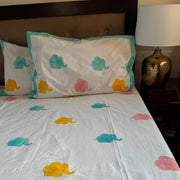 aenak-pink-yellow-elephant-handblock-premium-cotton-bedsheet-set