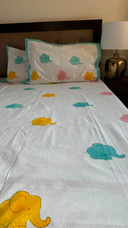 aenak-pink-yellow-elephant-handblock-premium-cotton-bedsheet-set