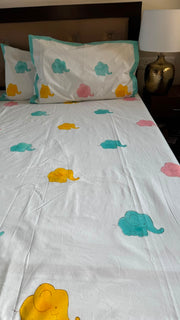 aenak-pink-yellow-elephant-handblock-premium-cotton-bedsheet-set