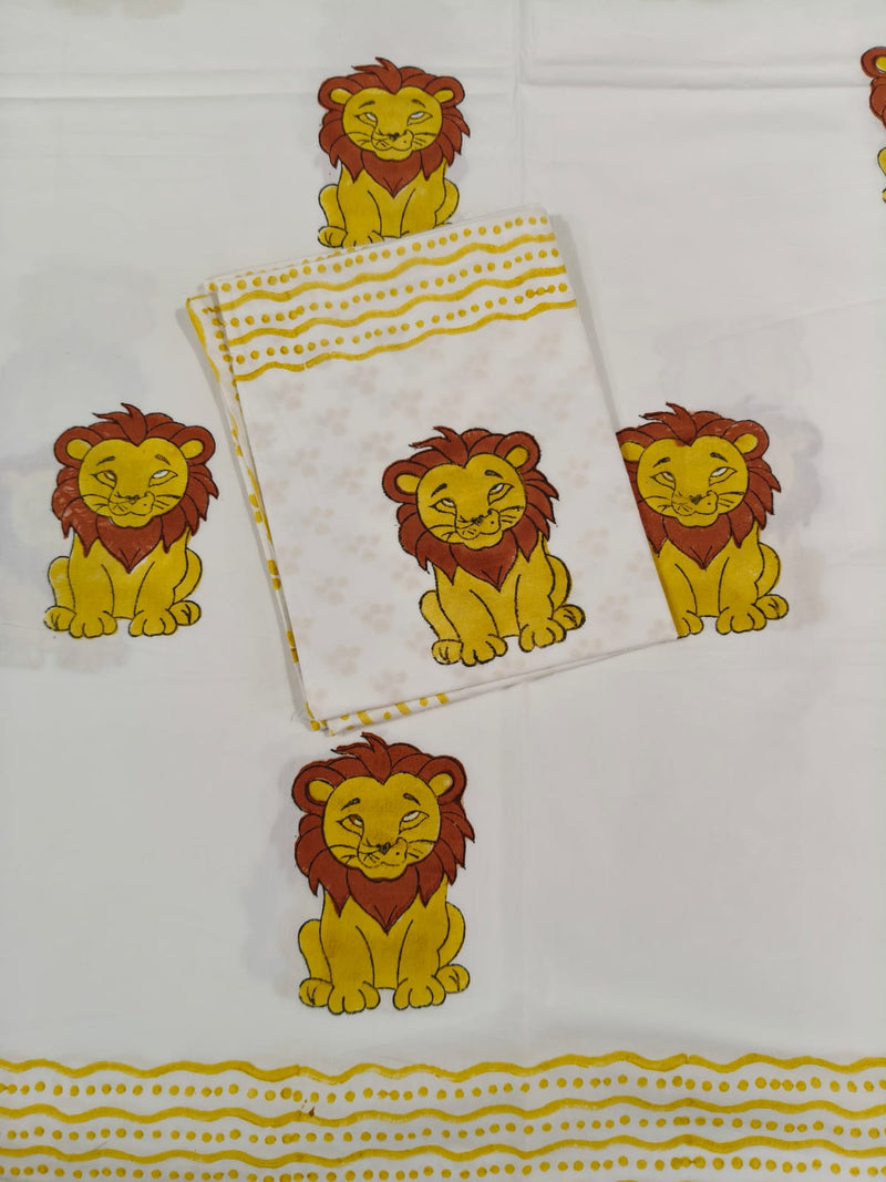 aenak-yellow-lion-handblock-premium-cotton-bedsheet-set