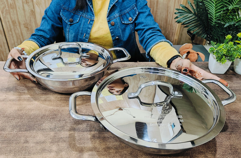 Triply Stainless Steel Kadai with Lid – Cooking Kadhai