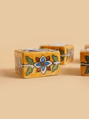 Nurture India Square Ceramic Diya Yellow assorted 4-Piece Set