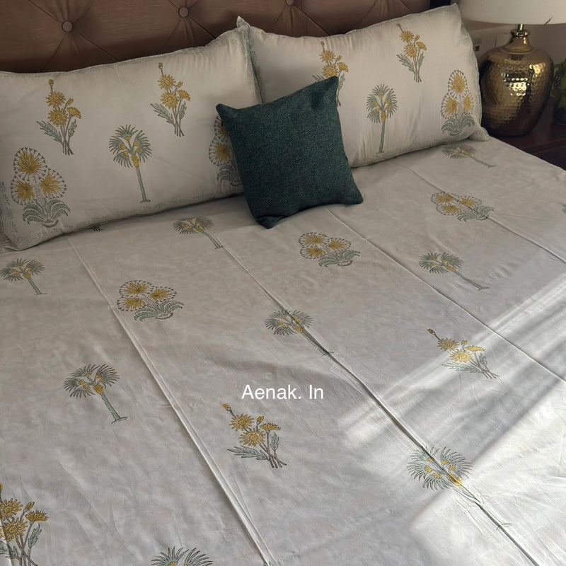 aenak-yellow-blossom-handblock-premium-cotton-bedsheet-set