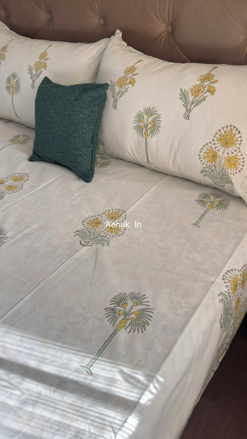 aenak-yellow-blossom-handblock-premium-cotton-bedsheet-set