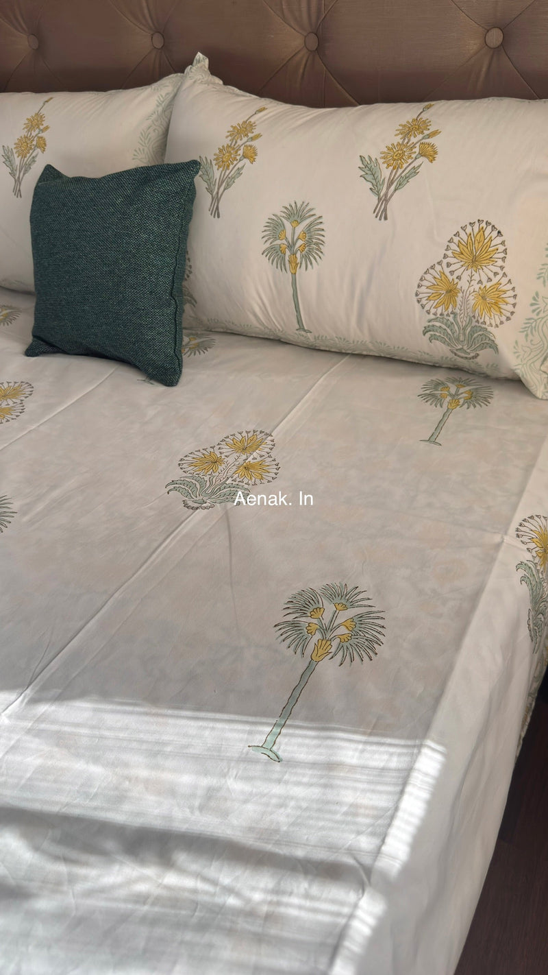 aenak-yellow-blossom-handblock-premium-cotton-bedsheet-set