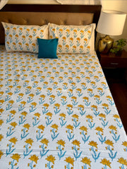 aenak-yellow-lotus-handblock-printed-premium-cotton-bedsheet-set