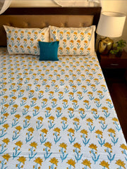 aenak-yellow-lotus-handblock-printed-premium-cotton-bedsheet-set