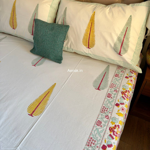 aenak-yellow-green-cypress-handblock-printed-premium-cotton-fitted-bedsheet-set